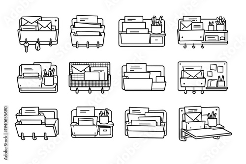 Mail wall workspace home outline icon mounted functional paper holder modern vector