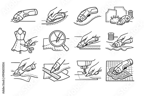 Vector icon cut detail work craft cordless controlled fabric cutter use