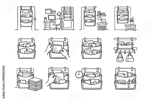 Solution vector office paperwork door household paper document organizer functional icon outline