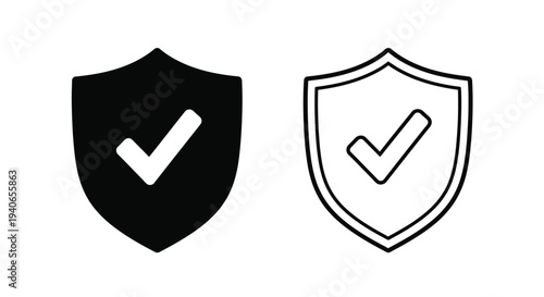 Two shield icons one filled and one outlined both displaying checkmarks