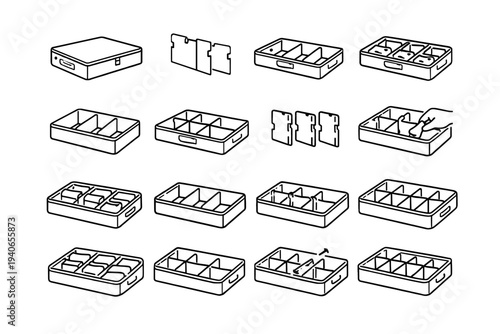 Box organizer under bed vector clean structured organization management item icon divider