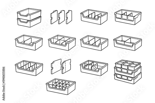 Management icon icons concept organizer compartmentalized efficient stackable interior vector storage layout