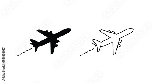 Two airplane silhouettes showing a flight path with dashed lines