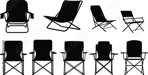 Folding chair silhouettes, portable seating, camping chairs, outdoor furniture, collapsible design, travel gear, lightweight seats, ergonomic structure, versatile chairs, seating options