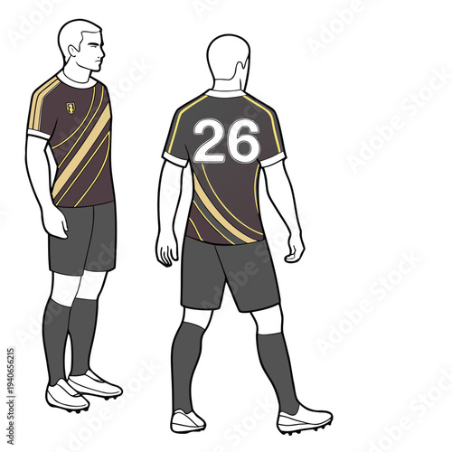 Vector illustration of 2 soccer players in maroon and gold uniforms