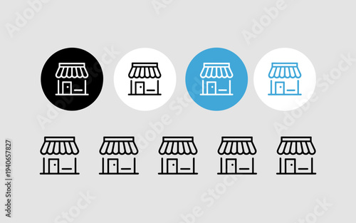 Store Shop Icon Set – Retail Market Building Line and Solid Vector Symbols