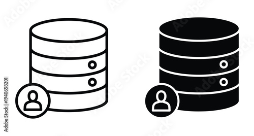 Database user icon set representing server storage administrator profile access for cloud computing data management system web interface design elements vector