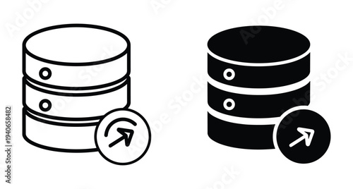Database server storage icon set with export arrow symbol for data transfer cloud computing network backup system information technology digital hosting