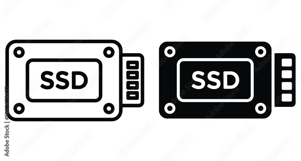 Fototapeta premium SSD solid state drive icon set for computer storage hardware memory device digital data technology electronic component flash disk unit equipment