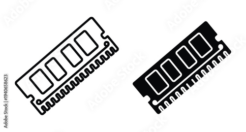 RAM memory module icons for computer hardware technology components digital storage electronic parts PC upgrade data processing system performance RAM memory module