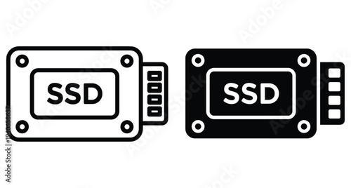 SSD solid state drive icon set for computer storage hardware memory device digital data technology electronic component flash disk unit equipment