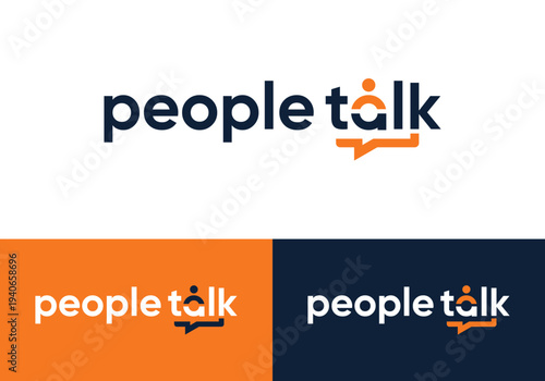 Chat design logo, people talking, family together, human unity, chat bubble logo vector icon with word mark design