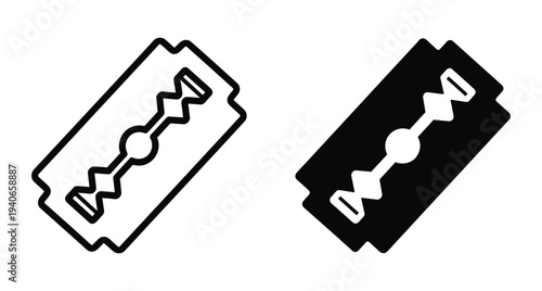 Razor blade icon set featuring outline and solid black silhouettes for shaving grooming barber shop equipment sharp metal steel tool design