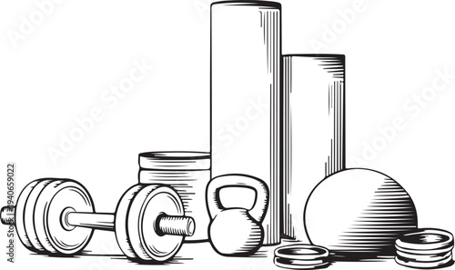 Fitness equipment including dumbbell kettlebell medicine ball and weights