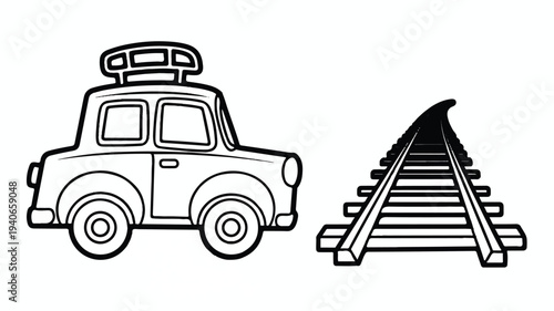 car and railroad tracks illustration