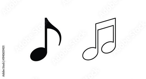 Two musical notes depicted in a simple black and white illustration