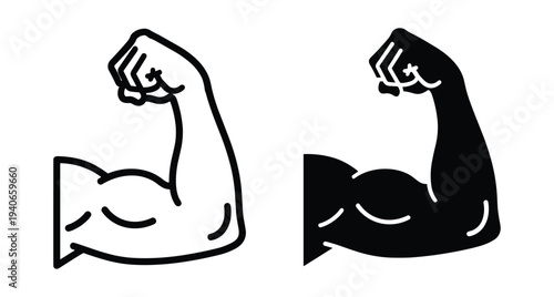 Flexing bicep muscle arm icon showing strength power fitness health gym workout bodybuilding athletic body part flexing bicep muscle arm icon