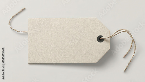 A blank, textured gift tag with a string, ready for labeling or personalizing items for sale or gifts.