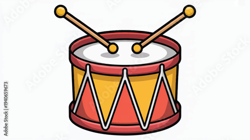 cartoon drum with drumsticks on top isolated on white background
