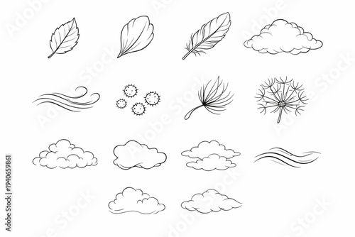 Feather edge mist vector simple line thread vane arc outline icon image