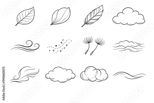 Simple vector sketch natural line wave mist gentle image generation icon calm