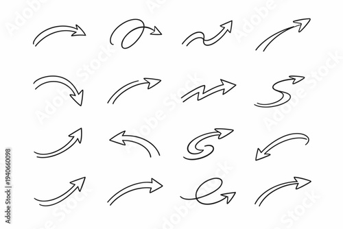 Direction curved relaxed pointer intuitive navigation vector drawn arc arrow hand icon
