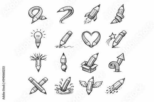 Two vector nine form ten seven icon image generation six abstract pencil