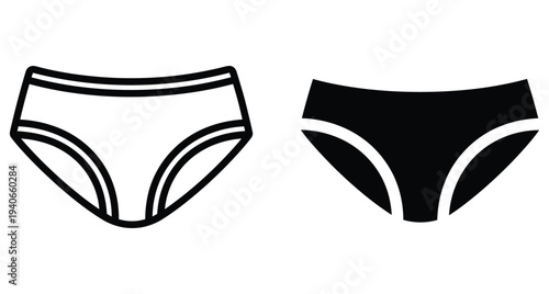 Women's underwear icons set featuring outline and solid silhouette styles for fashion design apparel retail laundry hygiene and clothing symbols collection