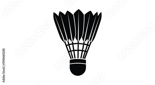 A black silhouette of a badminton shuttlecock against a white background