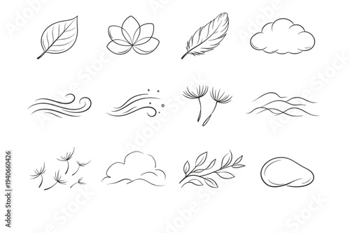 Feather icon simple petal trace image mist line generation natural pollen form