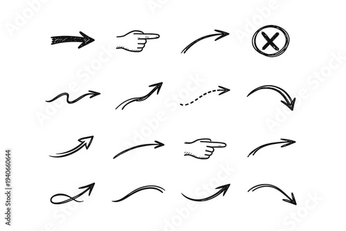 Directional cue intuitive image pointer vector ink generation line icon simple indicator