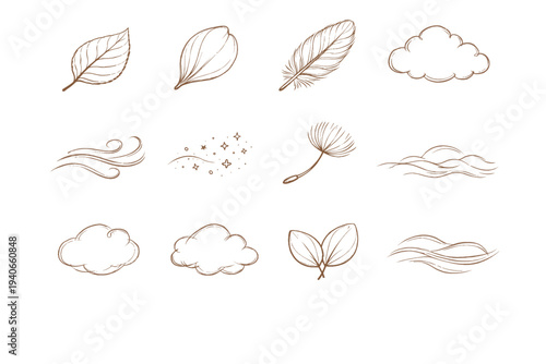 Generation simple icon image contour breeze form sketch vector fluff rim leaf