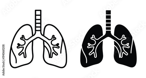 Human lungs respiratory system icon set showing trachea and bronchial tubes for medical healthcare anatomy biology science education and clinical diagnosis