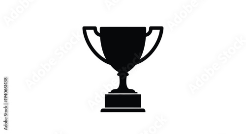 A simple black silhouette of a classic trophy on a white background