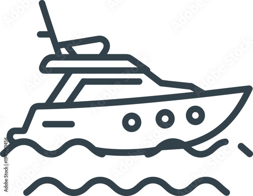 Motorboat icon, yacht illustration, nautical travel, sea transport, marine design, sailing boat, watercraft symbol, ocean journey, boating leisure, minimal line art