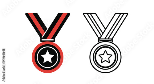 Two medal illustrations one in color one in black and white