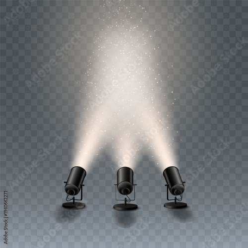 Three spotlights creating illuminated stage light effect