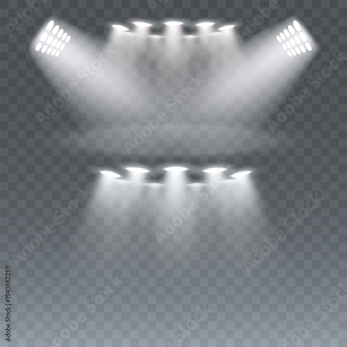 Collection of spotlights illuminating stage with bright light effect