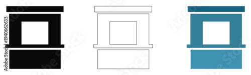 Vector window frame icons set black filled white outline blue house building glass pane view architecture simple line illustration collection