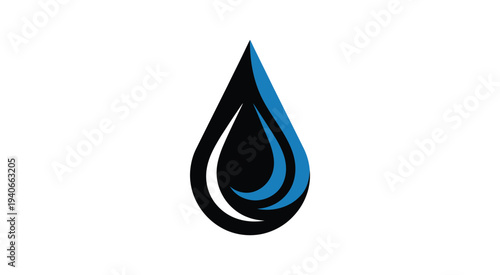 Stylized Blue And Black Water Droplet Icon, Modern Gradient Liquid Drop Design, Fresh Water And Eco Concept Symbol, Abstract Decorative Vector Illustration For Environment, Hydration, And Digital Desi