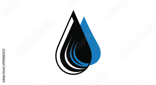 Blue And Black Water Drop Vector, Sleek Stylized Liquid Symbol With Gradient Effect, Fresh Water Icon For Nature, Beverage, And Hygiene Themes, Minimal Vector Illustration Isolated On Transparent Back