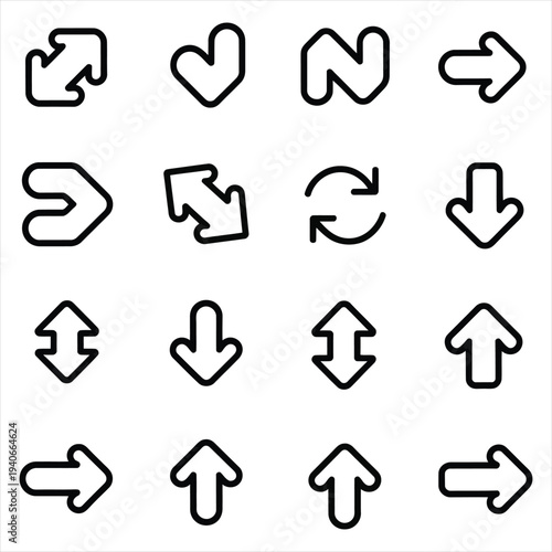 Assorted black arrow icons with rounded edges in various directions