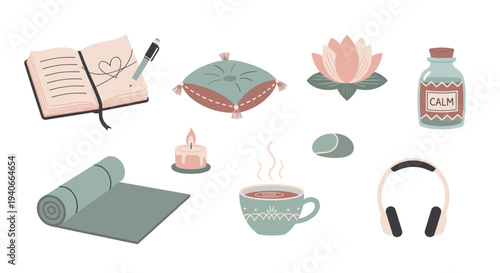 Beautiful collection of self-care and wellness items for promoting relaxation, mindfulness practices, and overall personal well-being.