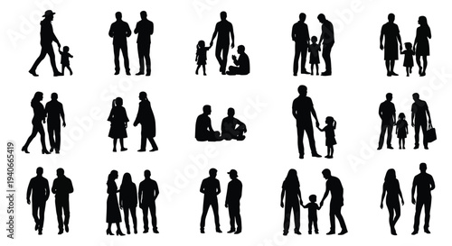 Diverse family silhouettes showcase various interactions and relationships