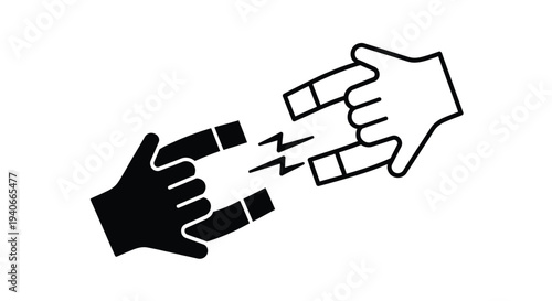 Two hands nearly touching with electric sparks between fingertips