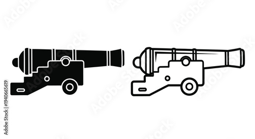 Two depictions of a historical cannon one solid and one outlined