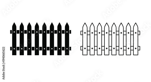 Black and white picket fence illustrations with varying styles