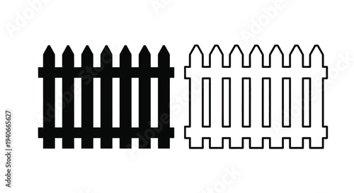 Black and white illustration of two picket fences side by side