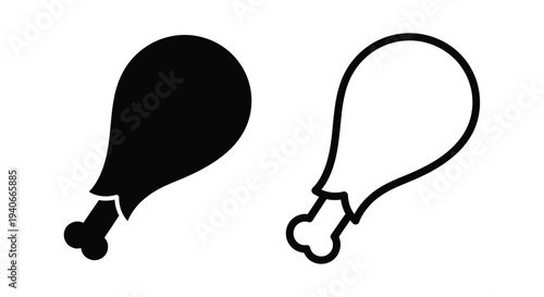 Two black and white line drawings of a chicken leg and drumstick