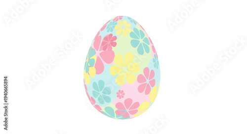 Vibrant Easter Egg with Stylized Floral Design, Whimsical Decorative Graphic on White Background, Stylized Cartoony Easter Themed Illustration